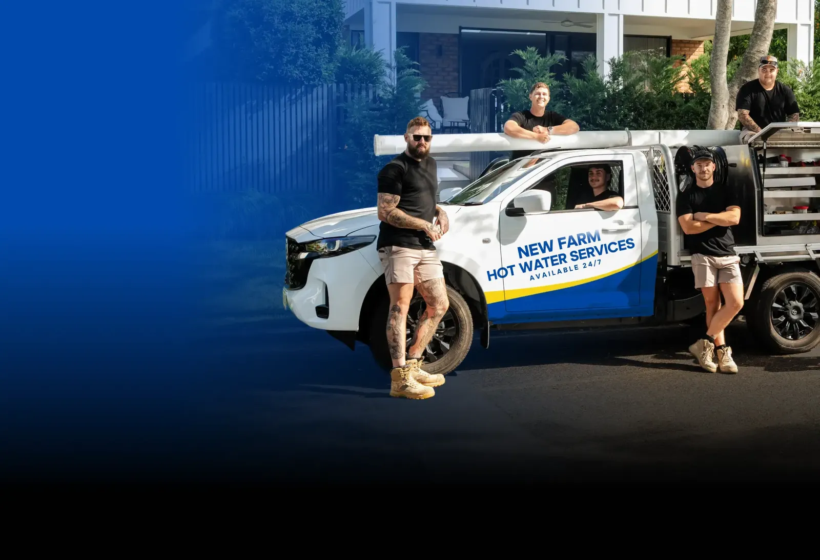 New Farm Hot Water Services team with the ute